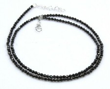 Natural 3mm Faceted Black Spinel Round Gemstone Beads Necklace 16-36" AAA 