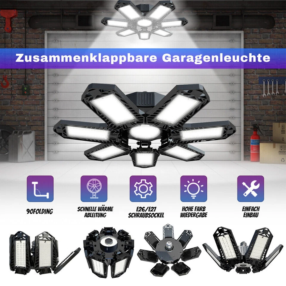 200W LED Garagenlicht Verformbar Garagenlampe Werkstatt Deckenleuchte E27 Licht - Bild 4 von 4
