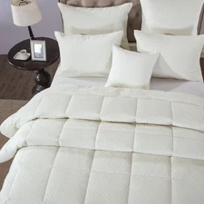 DaDa Bedding Dreamy Velvet Ivory White Quilted Warm Comforter Set w/ Pillow Sham