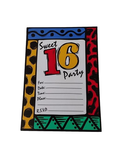 Vtg Amscan SWEET 16 Party Invitations with Envelopes 5 x 7 Date Time Place RSVP - Picture 2 of 3