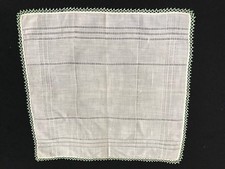 VINTAGE WHITE WITH AQUA TATTED/TATTING TRIM LADIES HANKIE/HANDKERCHIEF