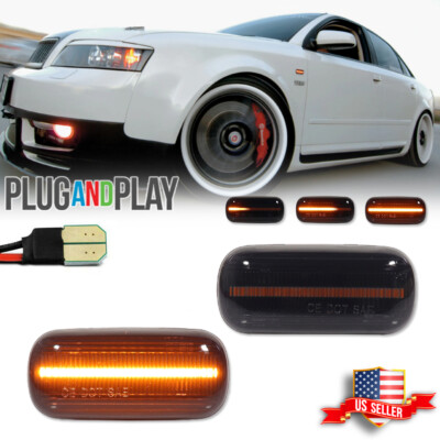 For Audi A4 B6 B8 B7 A6 S6 Dynamic Smoked LED Side Marker Blinker Signal Lights