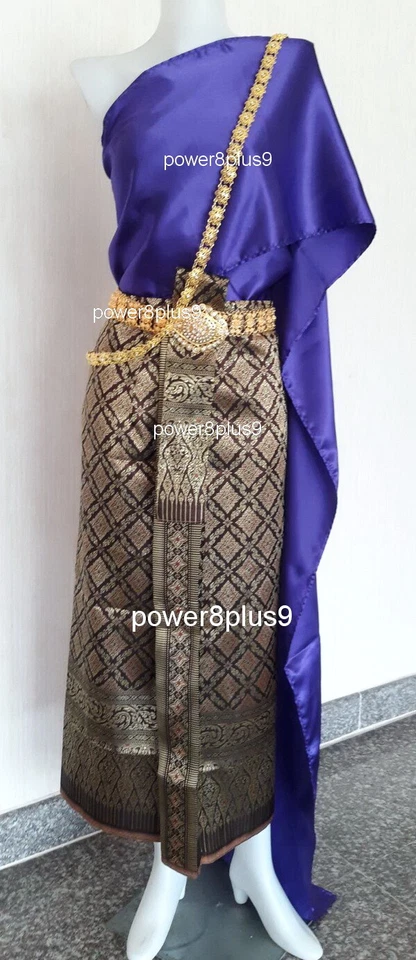 Vestido Nacional Tailandés Sinh Mujeres Falda Envolvente Top Faja Noche Aniversario Esposa Regalo Foto 3 de 4