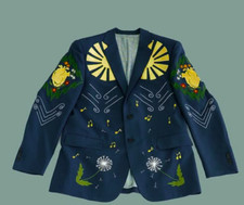 Men Blue 2Pc Customized Floral Embroidered Western Wedding Cocktail Prom Outfit