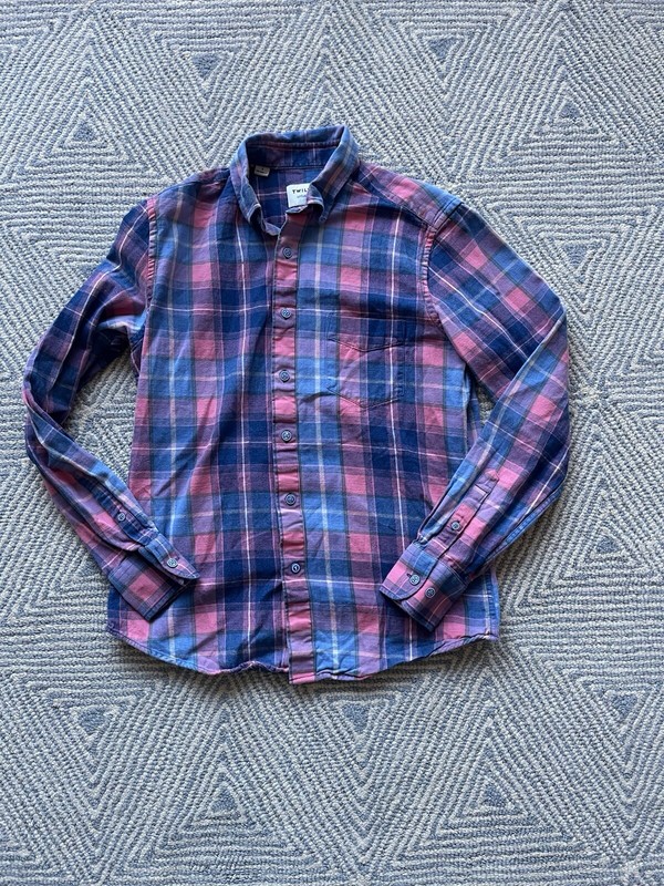 Twillory Untuck(able) Long Sleeve Flannel Shirt - Blue/Pink - Small
