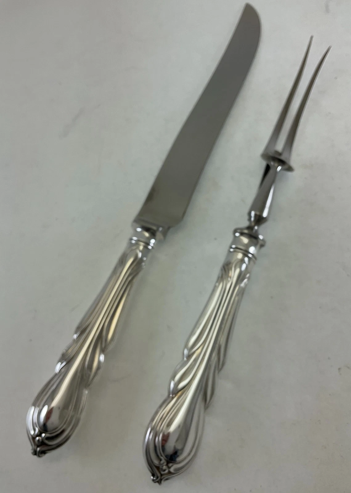 Silver Pair Carving Set, Carving Fork & Carving Knife, Lily.