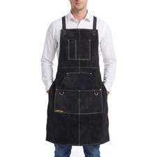 Leather Welding Apron Soft Lining Multi Pockets Heat Flame Resistant Work
