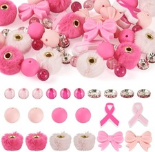 48 Pcs Pink Bow Silicone Beads Imitation Mink Fur European Beads for Keycha