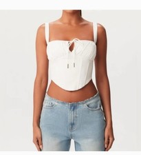 Naked Wardrobe White Corset Bustier Top Women s Size S Structured Tie Front Tank