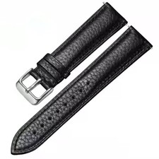 Genuine Leather Watch Band Hand-Stitched Texture 17mm Black Silver buckle 