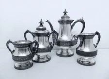 1880 JAMES W. TUFTS AETHETIC PERSIAN REVIVAL OVERSIZED FOOTED COFFEE SET 4 PC.