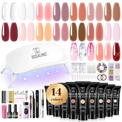 Poly Nail Gel Kit -14 Colors +72 Nail Art Accessories Kit Clear Nude Poly Nails