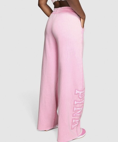 PINK x LoveShackFancy Wide-Leg Sweatpants, Pink Lollipop, Size Small Short - Picture 7 of 7