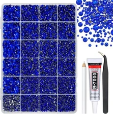 Royal Blue Rhinestones w/ B7000 Glue – Flatback Gems for Nails & DIY Crafts 