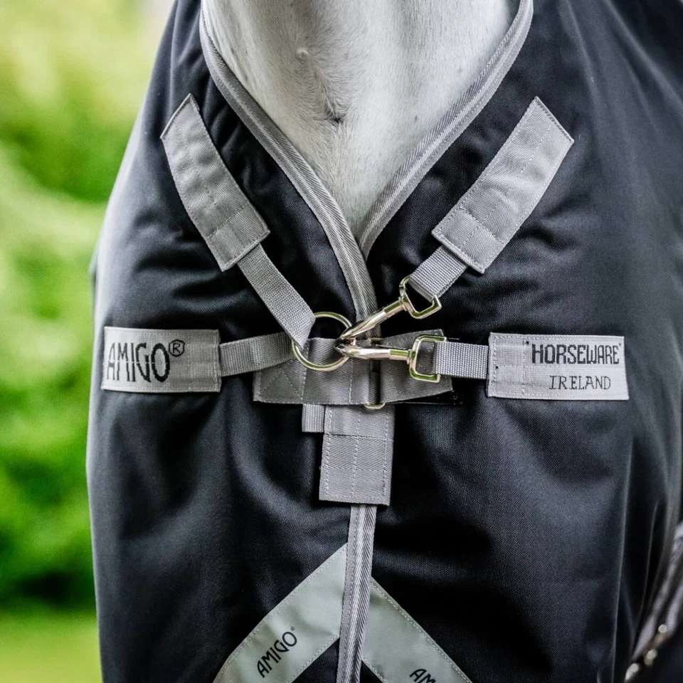 Horseware Ireland Black/Titanium Grey & Silver 140 cm Weidedecke Amigo 50g 1200D - Bild 2 von 4