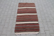 Striped Brown Vintage Kilim - 2x4 ft | Handmade Wool Turkish Area Rug