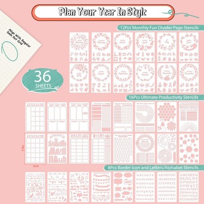 VETPW 12 Stuks Bullet Journal Sjabloon Cijfers en Letters, Teken VETPW 12 Stuks Bullet Journal Sjabloon Cijfers en Letters, Teken