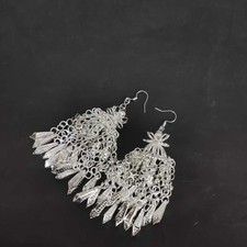 Ethnic Minority White Copper Silver Plated Tassel Earrings