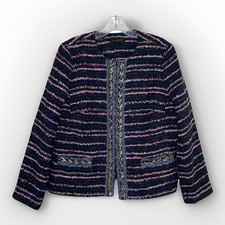 Talbots Blazer Jacket Boucle Tweed Size MP Multicolor Crewneck Striped Office