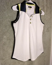 Greg Norman Tank Top Womens Small White Navy Sleeveless Play Dry Golf Athletic