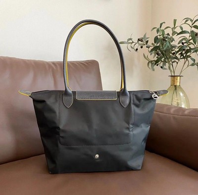 Longchamp bag, tote bag, medium size, shoulder bag, black, yellow