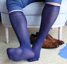 Hot Sale New 2Pairs Men's Sexy Knee High Long Striped Dress Silk Socks