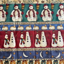 2 YD Debbie Mumm Snowman Stripe Fabric Cotton Print Vintage
