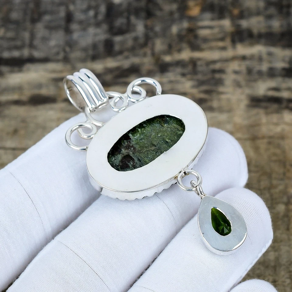 Naturale Ematite, Peridoto Gemma a Mano 925 Pendente Argento Sterling Regalo - Immagine 4 di 4
