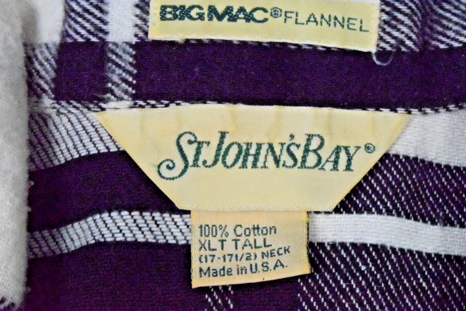 Vintage Flannel St Johns Bay Big Mac Size XLT 80s Heavy Cotton Plaid Made USA - Image 4 of 4