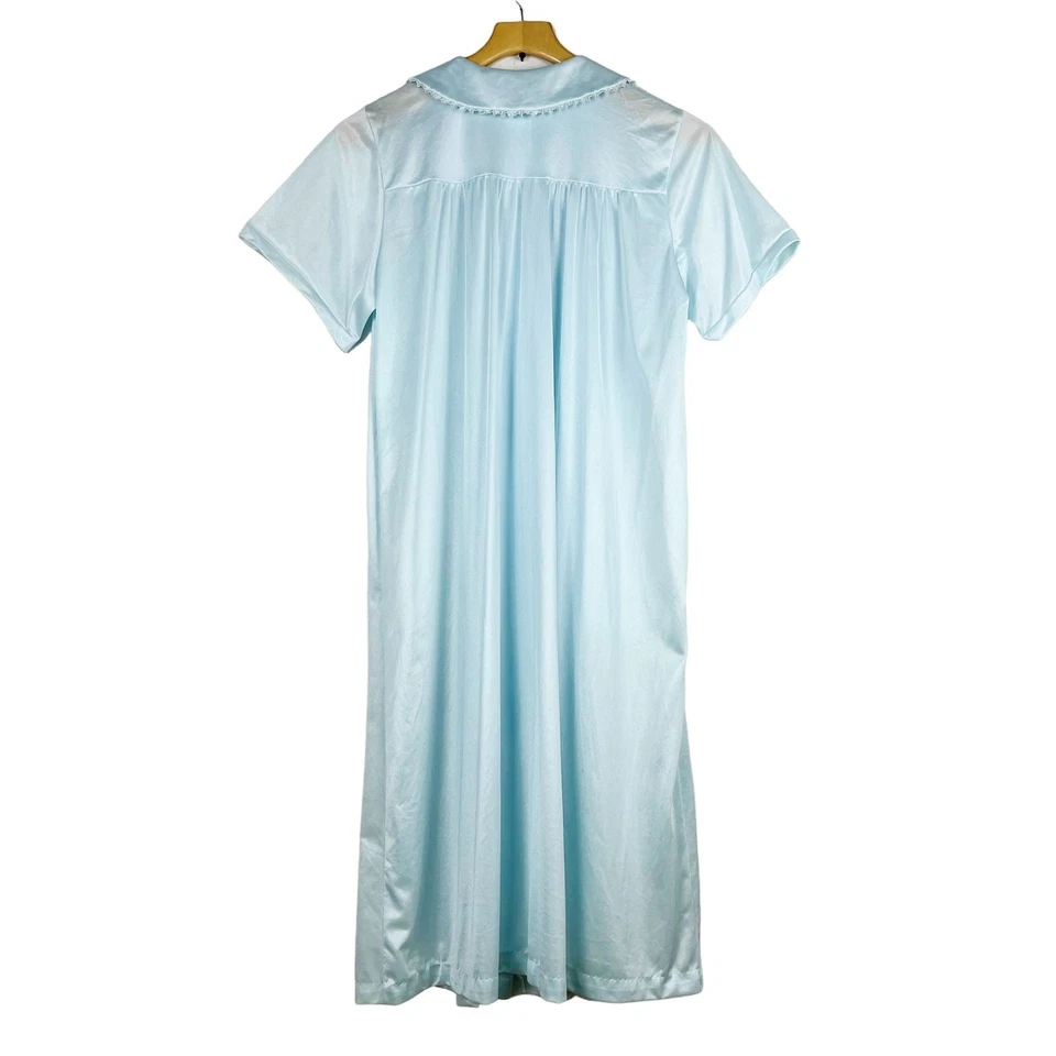 Nancy King Vintage Nylon Robe Nightgown Light Blue USA Size Medium Pocket - Image 2 of 4