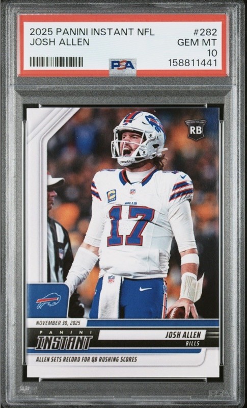 2025 Panini Instant NFL Josh Allen #282 Record Breaker PR /857 PSA 10 GEM MT