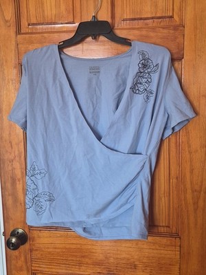 Classic Elements Blouse Women's T-shirt Blue Embroidered Stretch Size XL NWOT 