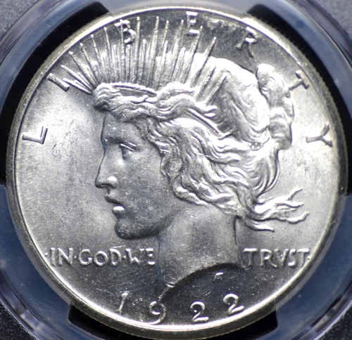 1922 S PEACE DOLLAR PCGS MS 62 BRIGHT WHITE SILVER SATIN, SMOOTH CHEEK, WELL
