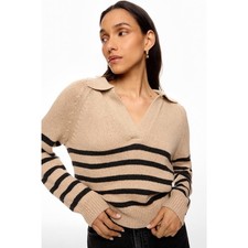 Marine Layer Relaxed Polo Striped Collared Long Sleeve Wool Sweater Size Small