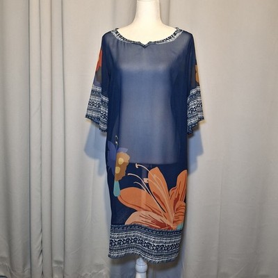 Soft Surroundings Hibiscus Beach Dress/ Coverup, Sheer, Tropical, Summer Large
