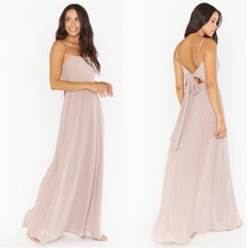 Show Me Your Mumu Lauren Tie Maxi Dress Soft Beige Chiffon Medium Guest Bride