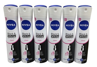 NIVEA Black&White Invisible Clear Anti-Perspirant Deodorant Spray 72H 150mL -6pk