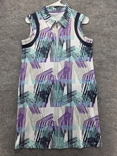 SWINGDISH Dress Womens M White Geometric Shift Collared Sleeveless Pockets