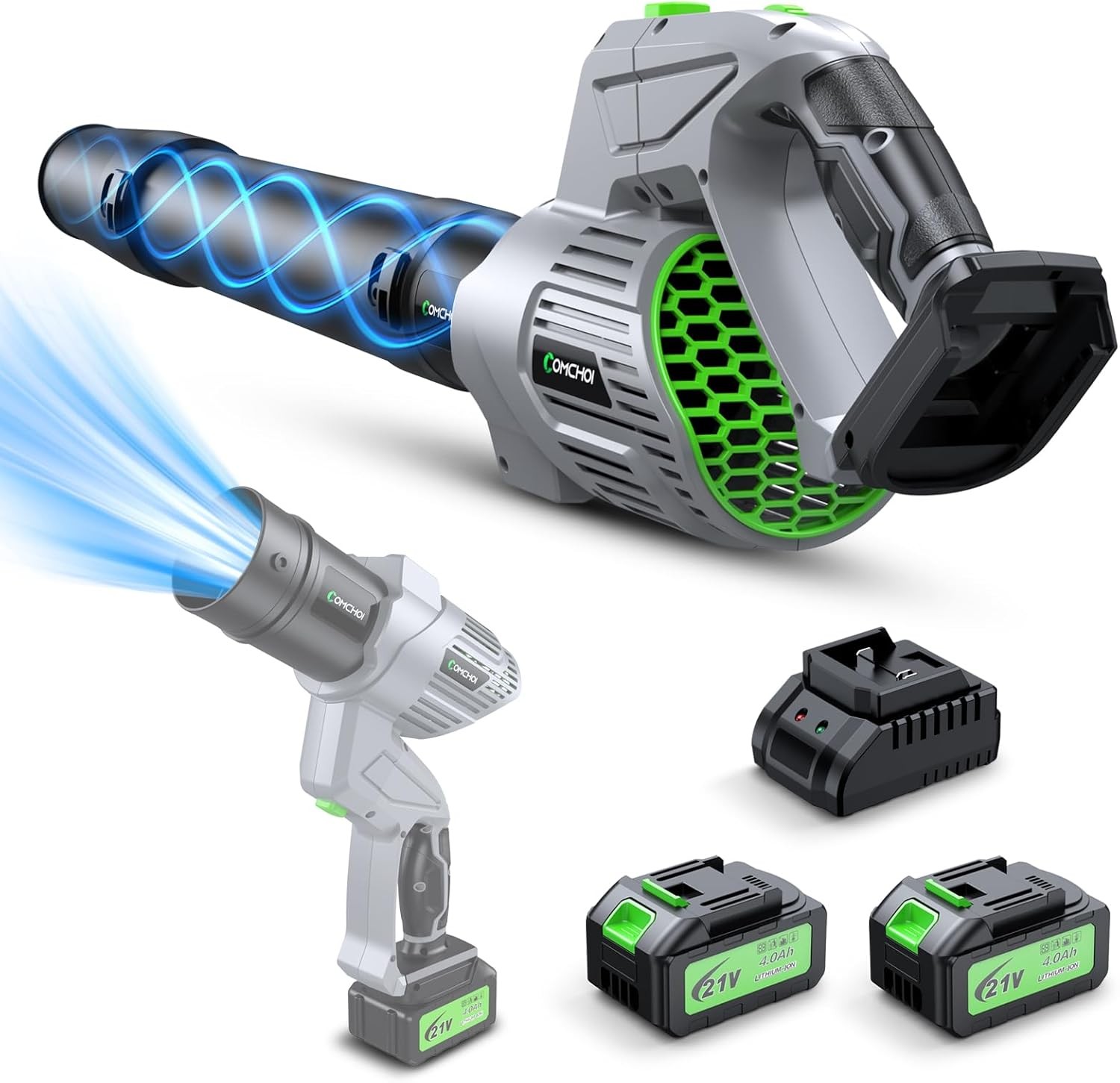 500000RPM Cordless Leaf Blower with 2 x 4.0Ah Batteries in Gray