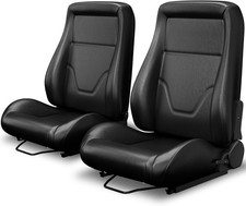 2 Universal Black Pvc Bucket Seats Wdual Lock Sliders - Racing Style Pair