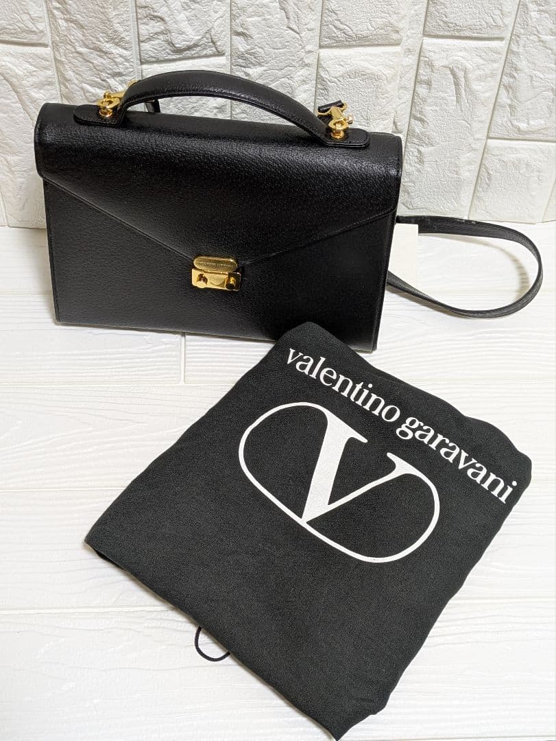 Valentino Garavani Black Leather Shoulder Bag, Elegant, Slightly Used Japan