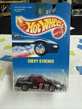 1991 Hot Wheels Blue/White Card 441 CHEVY STOCKER Black w/Chrome 7 Spoke Wheels