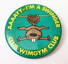 Vintage Swinger Beaver Club Wimgym Montreal pin button - 80s gymnastics Quebec