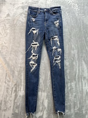 American Eagle Jeans Womens Sz 2 Reg Blue Jegging Super Hi Rise Stretch Whisker