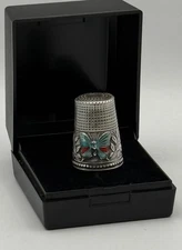 Portuguese Silver Thimble Depicting Butterfly and Flowers Boxed