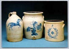 Postcard Shelburne Stoneware Jug Butter Pot Water Keg Cobalt Decorated Unposted