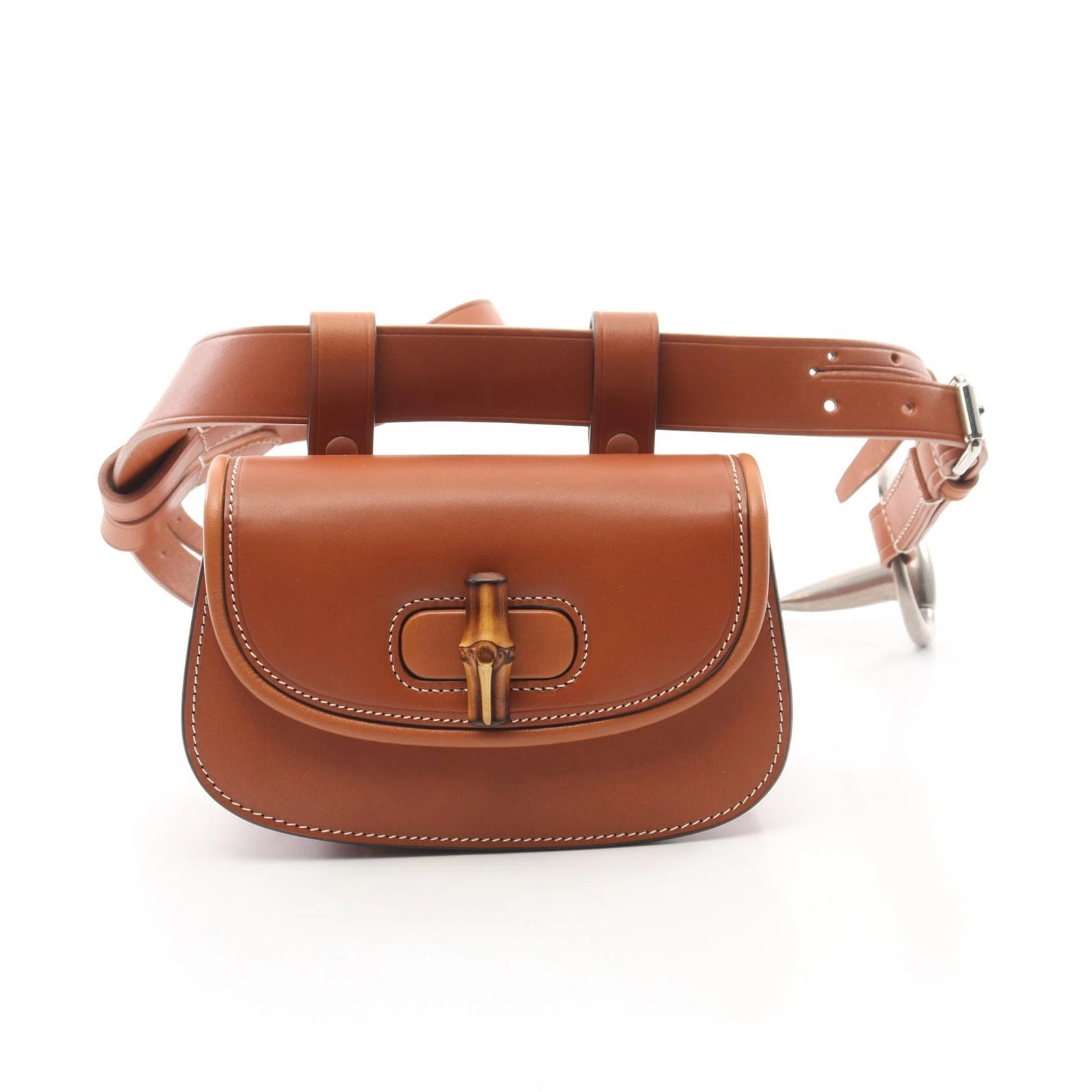 GUCCI Bamboo 1947 Mini Ceinture Taille Bum Bag 681137 Cuir Marron Occasion