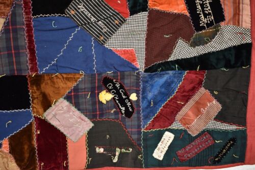UNUSUAL Vintage Authentic Amish Crazy Antique Quilt, Dated "1908!" - Picture 9 of 13