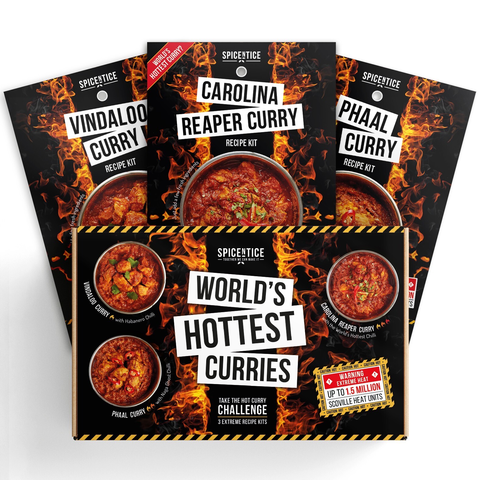 World Hottest Curry Gift Set | Extra Hot Chill Vindaloo, Carolina Reaper, Phaal