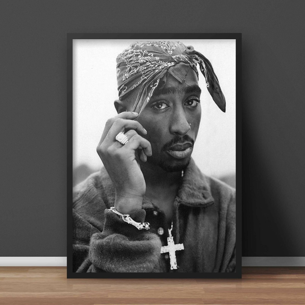 Tupac 2Pac Shakur BW Vintage Art Poster Print. Great Vanity Home